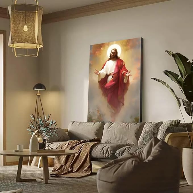 Eysintum Framed Jesus Christ Ascension Wall Art Christian Religious Canvas Print Faith Home Decor Spiritual Poster for Living Room Church Prayer Room 16x24in