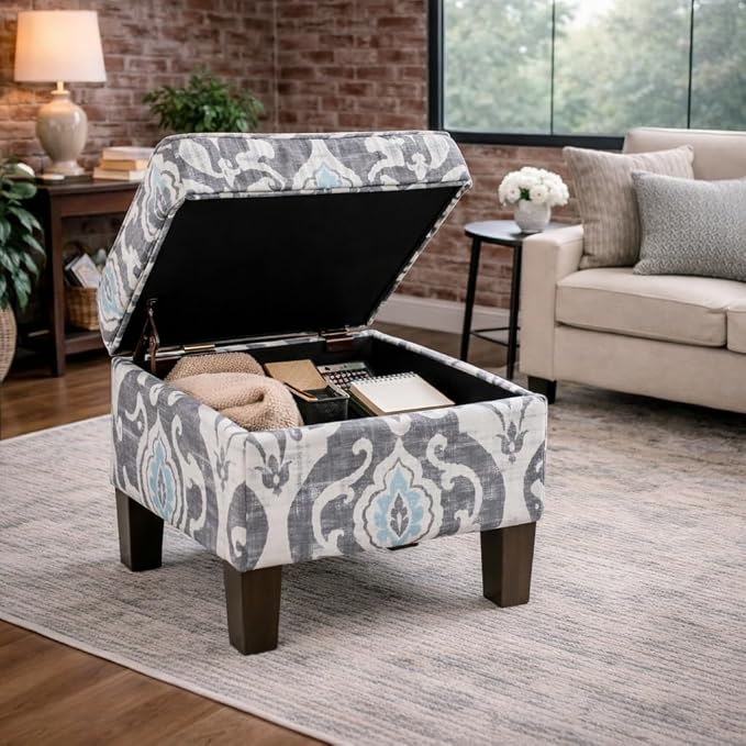 HomePop 22" Modern Rectangular Storage Ottoman - Suri Blue