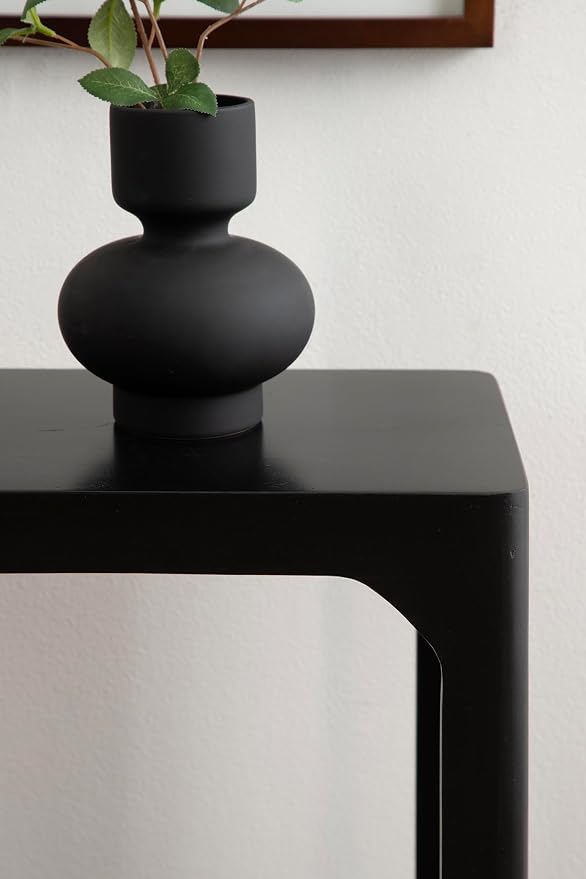 Kate and Laurel Dahl Modern Slatted Wooden Slim Side Table; 16 x 8 x 24; Black; Transitional Wood Narrow End Table for Use as Living Room Plant Stand or Small Bedroom Nightstand
