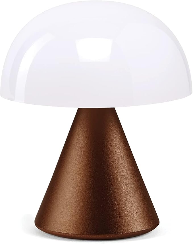 Lexon Mina Small Mushroom Lamp - LED Portable Bedside Light for Bedrooms, Kids & Nursery - Rechargeable with 12h Autonomy & Memory Dimmer, Aluminum - Bronze