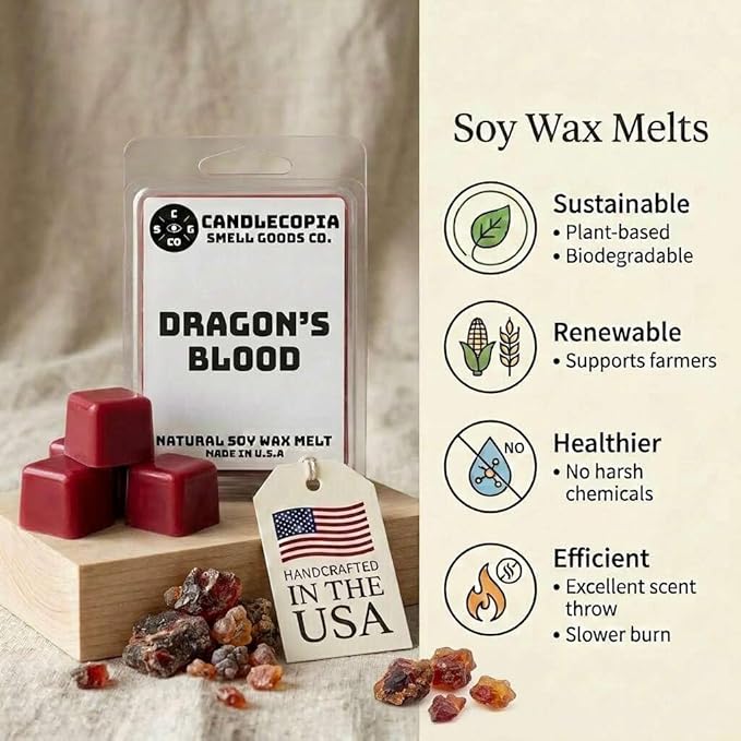 Dragon's Blood Strongly Scented Hand Poured Vegan Wax Melts, 12 Scented Wax Cubes, 6.4 Ounces in 2 x 6-Packs