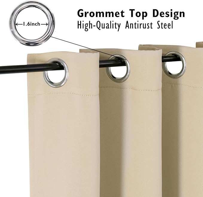 ChrisDowa Small Window Curtains 36 inches Long for Bedroom - Grommet Short Thermal Insulated Room Darkening Curtains for Kitchen (2 Panels, Biscotti Beige, 34 x 36 Inch)