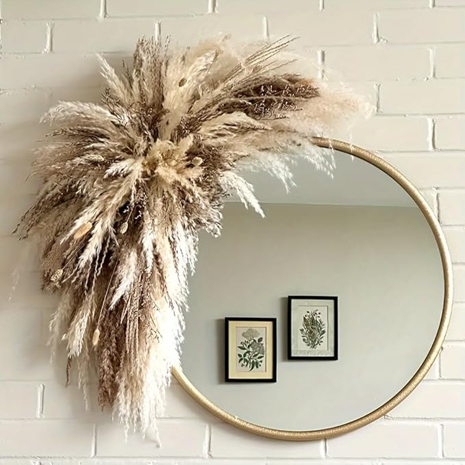 DIY Natural Dried Flower Wall Hanging, Pampas Grass Decor,35-Inch Boho Pampas Grass, Pink Bunny Tails, Palm Leaves, Wedding Arch Decor- Need to Assemble