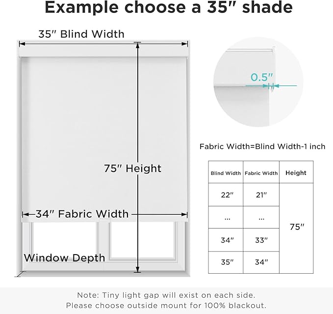 Joydeco 100% Blackout Roller Shades (Pro), Free-Stop Cordless Blinds for Windows, UV Protection, Natural Woven Blinds for Home and Office, Light-Proof Aluminum Cover (White, 32" W x 75" H)