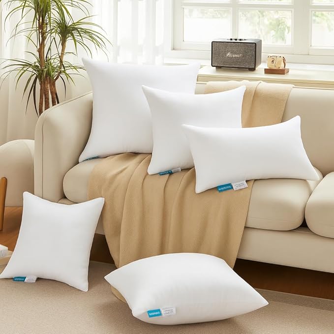 Oubonun 14 x 22 Throw Pillow Inserts - Soft, Plush & Decorative Down Alternative Pillows for Couch Sofa Bed, Machine Washable - White, Pack of 2