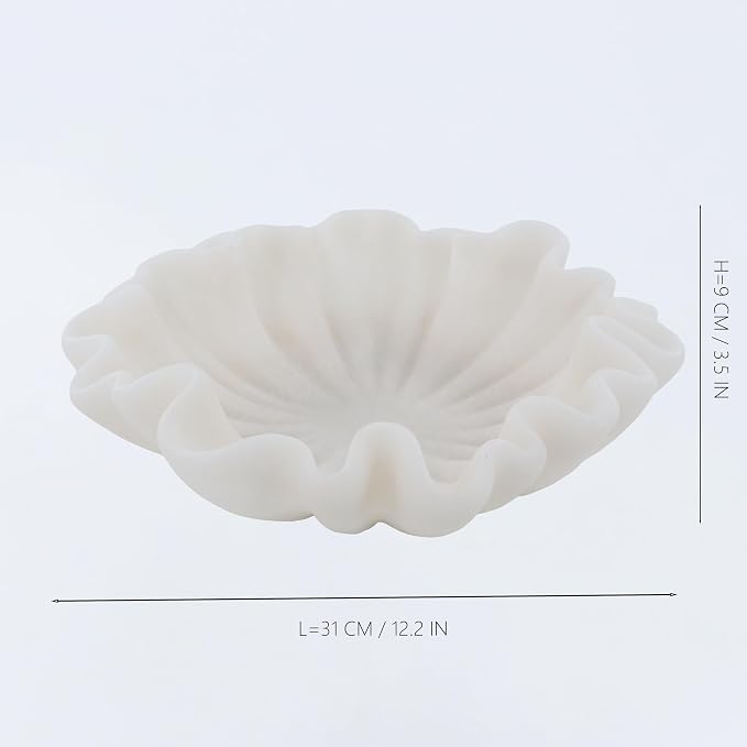 12" Large Decorative Bowl decor - milky white Scalloped Decorative Bowls for Home Decor - Organic Fluted Modern Home Decor,Ruffle Decor key bowl,bowl for keys