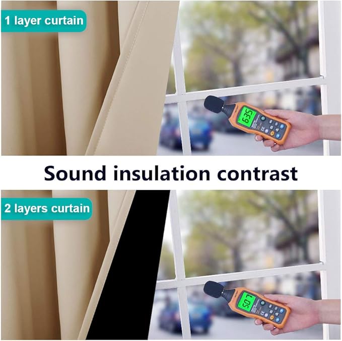 NICETOWN Thermal Insulated 100% Blackout Curtains, Sound Proof Drapes with Black Backing, Full Light Blocking Panels for Patio Sliding Door (Biscotti Beige, 2 Panels, 70 inches x 108 inches)