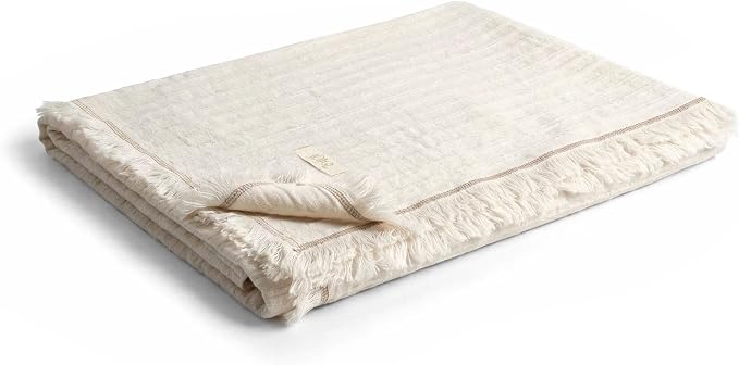 Frig Waffle Throw Blanket with Tassels - 50x66 Inch - 100% Turkish Cotton Tencel Breathable Blend Lightweight Blanket for Couch, Sofa, Bed