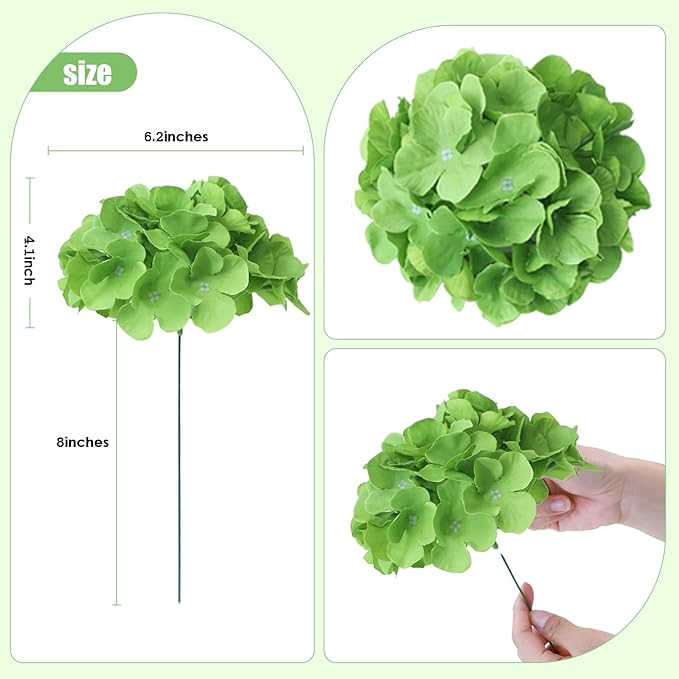 AVIVIHO 65pcs Fake Flowers Green Hydrangea Artificial Flowers Bulk (Not Squished, No Steaming Need) Silk Flowers with Stems for Wedding Decor,Home,Baby Shower,Table Centerpieces Decoration
