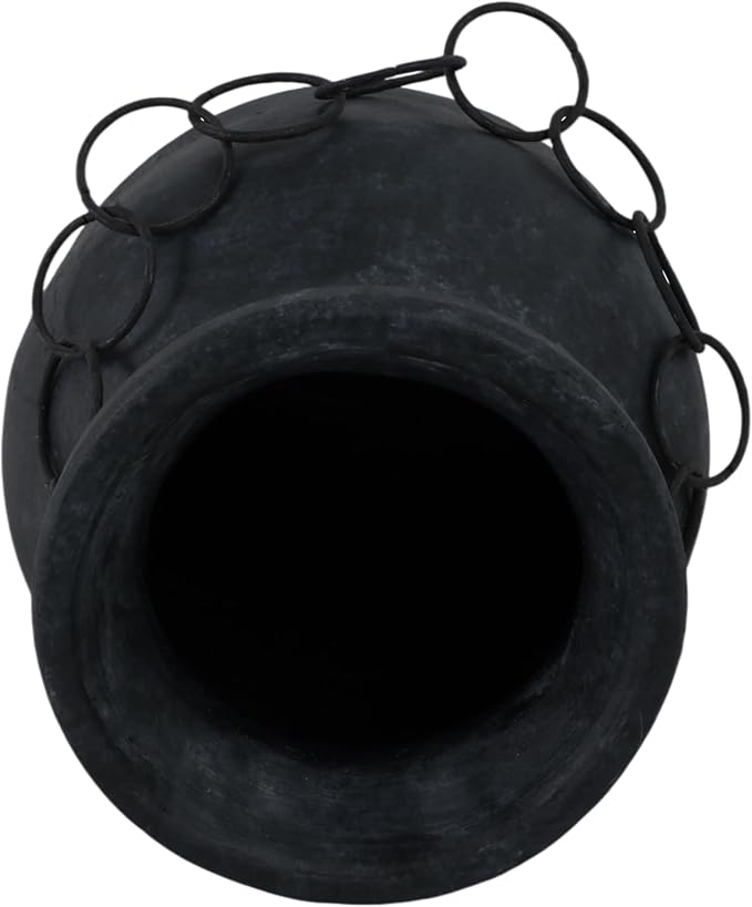 10x8 Rustic Terracotta Vase with Chain, Black