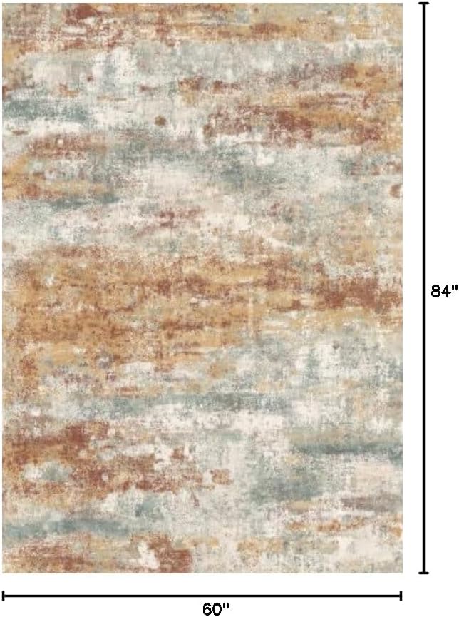 BEIMO Area Rugs 5x7 for Living Room Bedroom, Modern Abstract Machine Washable Rug, Soft Low Pile Floor Cover with Non Slip Backing for Dining Room, Orange Green