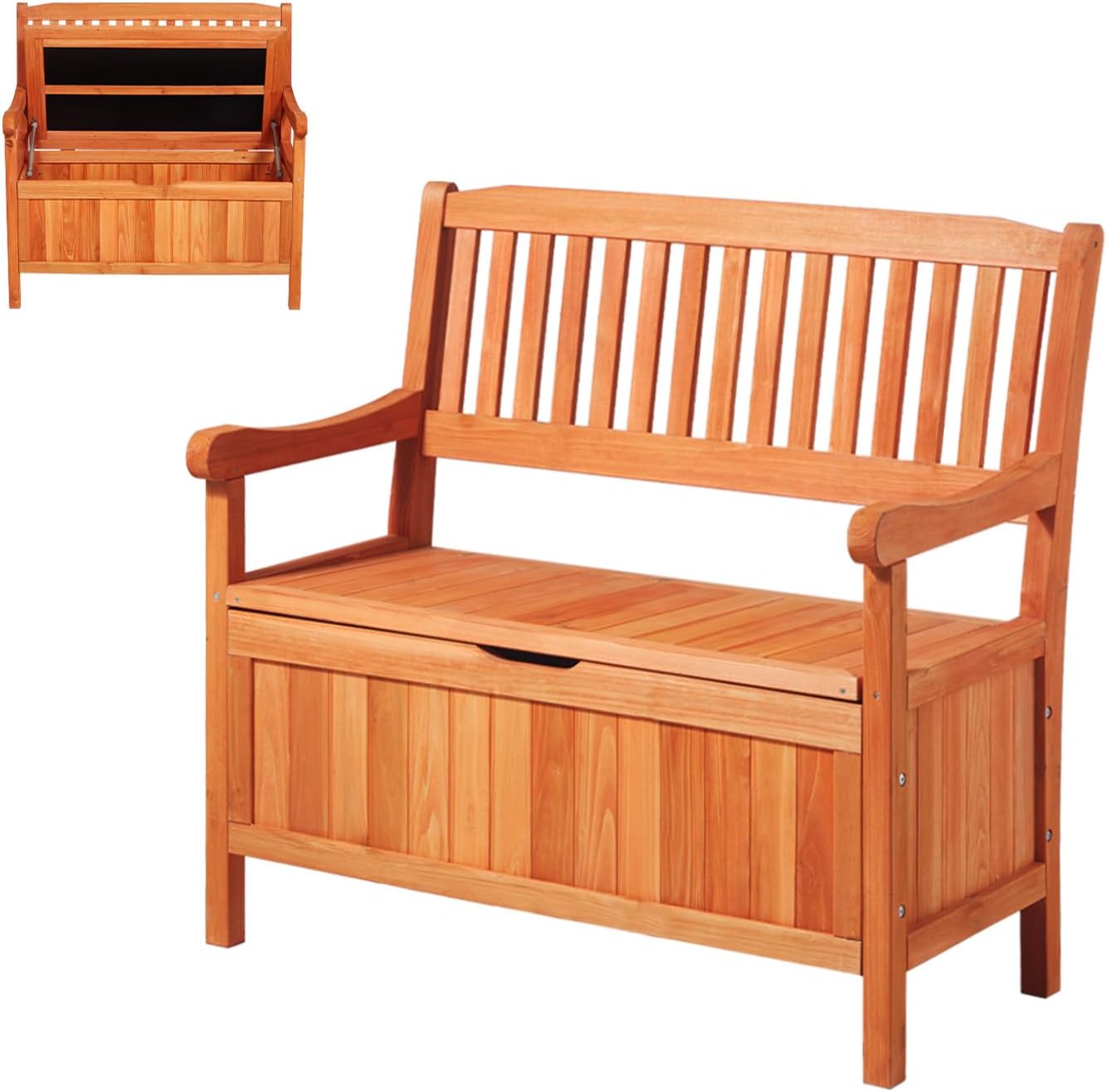 VEVOR Outdoor Storage Bench, 2-Person Wooden Storage Bench, 33 Gallons Deck Box with Side Handle, Supports up to 705 lbs, Weatherproof Outdoor Seating & Porch Decor, for Patio Garden Balcony Yard