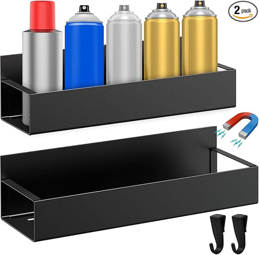2 Pcs Magnetic Spray Can Holder, Magnet Toolbox Holder, Wall Mounted Spray Bottle Rack, Mechanic Paint Can Organizer, Tool Box Storage Rack for Garage Home Workspace (Black)
