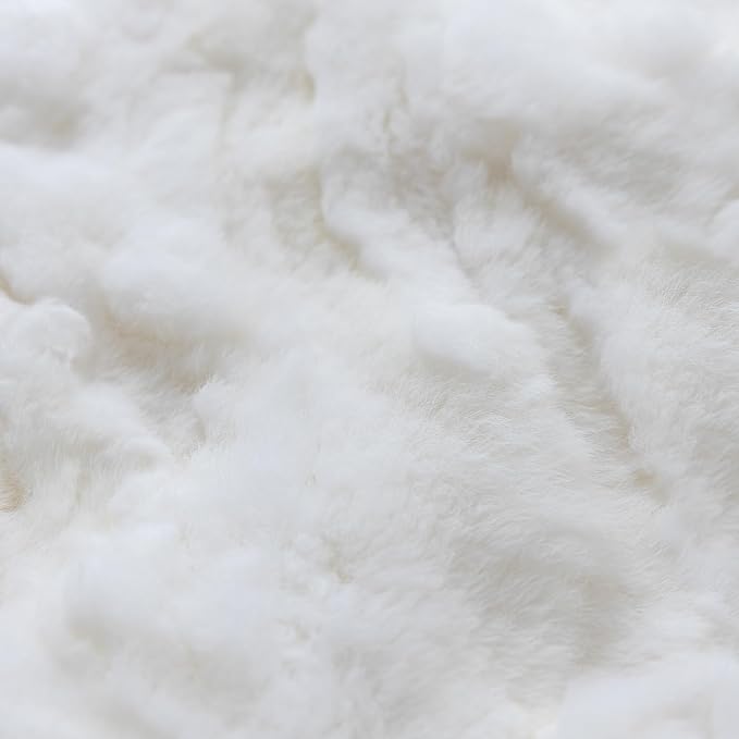 Genuine Rabbit Fur Throw Pillow Covers Set of 2,Luxury Decorative Pillowcases Soft Fluffy Animal Skin Accents Square Cushion Cover for Couch Sofa Bedroom Living Room Home,18x18 inch,White
