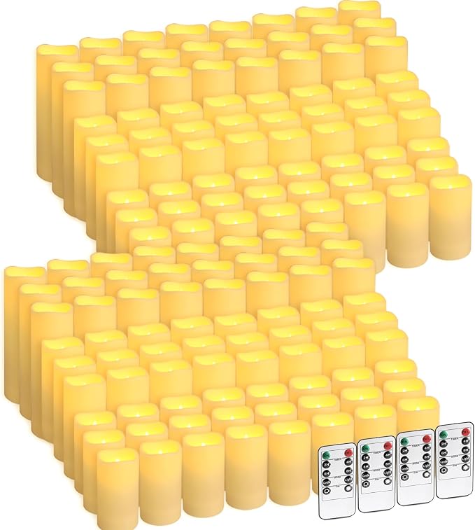 144-Pack LED Flameless Candles with Remote Control - Battery Operated, Timer, Dimmable, 3D Flame Flickering , Perfect for Halloween Christmas Parties,Wedding,Home Decor ,Gift and Special Occasions.