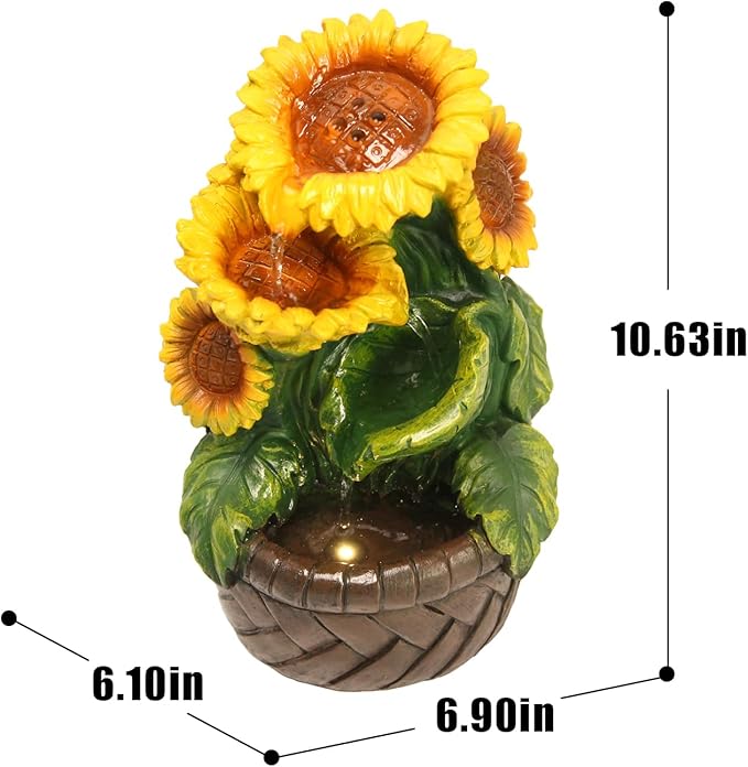 Tabletop Water Fountain Indoor Themed Sunflower Fountain Indoor Table Top Waterfall Desk Decor for Home Meditation Relaxation(Sun)