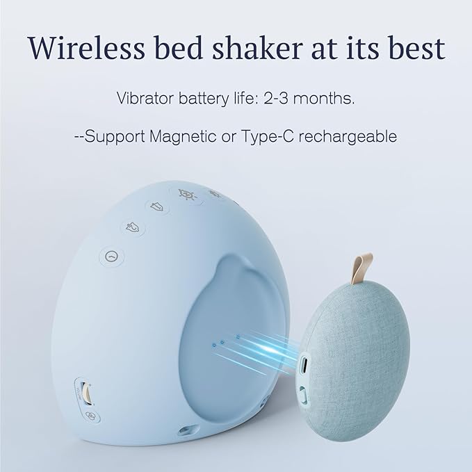 ANJANK Super Loud Alarm Clock with Wireless Bed Shaker, Vibrating Dual Alarm with Light Wake Up for Heavy Sleepers & Hearing Impaired, 9-Color Night Light, 5 Sounds, 0-100% Dimmer, USB Charger