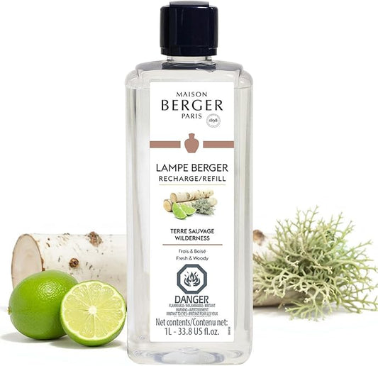 Maison Berger Wilderness Lampe Berger Refill, 1 Liter (33.8 fl oz), 2-in-1 Catalytic System, Neutralizes Odors and Diffuses Fragrance, Lime, Grapefruit, Clean Notes, Tomato Leaves, Made in France