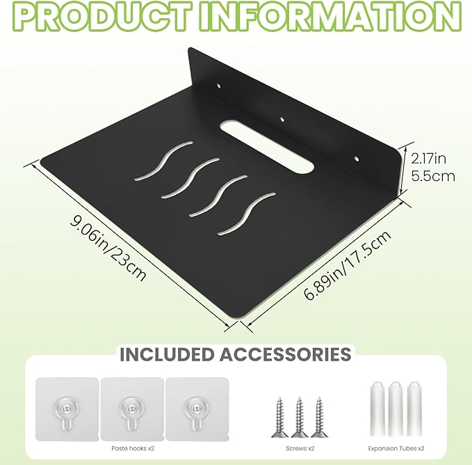 Steel Floating Shelves for Wall,Small Wall Shelf，Suitable for Bedroom, Living Room, Bathroom, Kitchen, Office (Black, 2Pack 9.06x6.89 in)