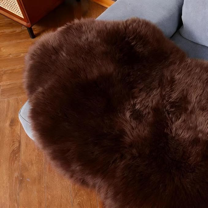 IRIWOOL Premium Genuine Fur Sheepskin Rug Real Australia Sheepskin Natural Luxury Fluffy Lambskin Fur Area Rug Seat Covers for Kids Bedroom Sofa Chair Cover (Mocha, 2ft x 3ft)