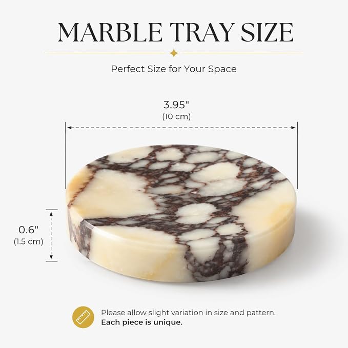 Koville Marble Jewelry Dish, Small Round Trinket Dish for Ring Necklace Earring, 4" Decorative Dish, Natural Stone Soap Dish for Bathroom Kitchen