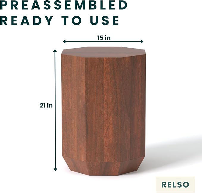 Relso Octavian Geometric End Table - Solid Mango Wood, Walnut Finish, Boho Design, Modern Farmhouse Style, Compact Coffee Table, Nightstand for Bedroom, Living Room, Reading Area (Octavian Brown)