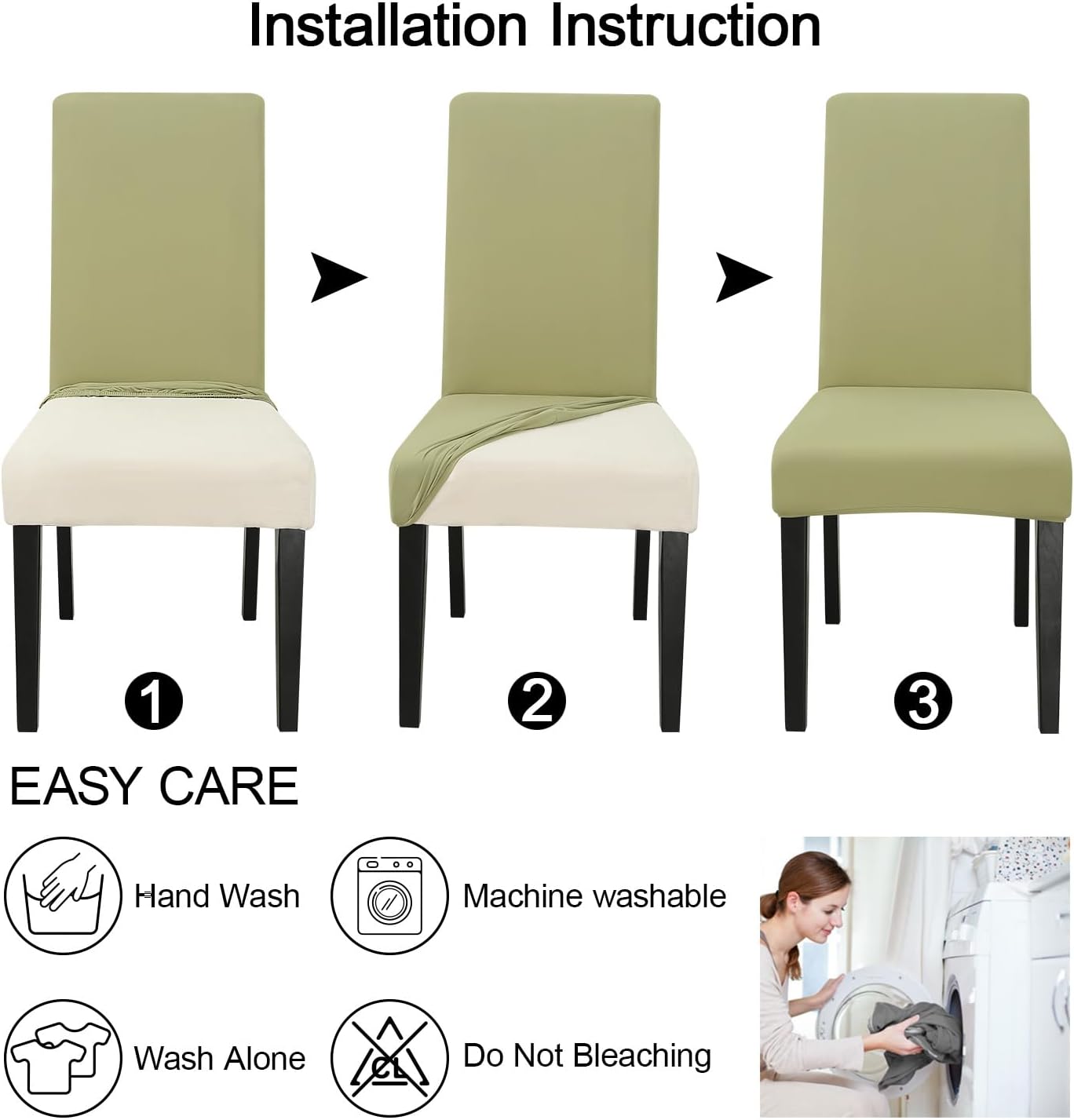 JQinHome Sage Green Chair Covers for Dining Room Set of 2, High Stretch Removable Washable Parsons Chair Slipcover for Home Party Hotel Wedding Ceremony (2PCS,Sage Green)