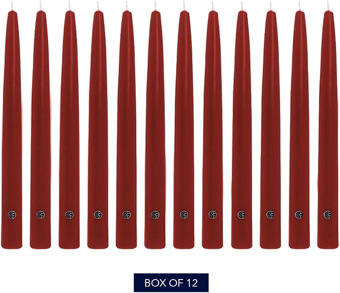 Colonial Candle Unscented Taper Candle, Handipt Collection, Traditional Cranberry, 10 In, Pack of 12 - Up to 8 Hours Burn