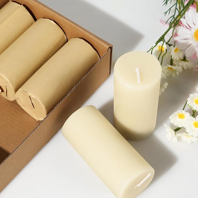 Beeswax Candles Pillar,Ivory White Unscented Candles -258 Hours Long Clean Burning,100% Pure & Natural Bees Wax Candles for Home,Prayer,Dripless Smokeless Organic Pillar Candles Bulk-2x4in-6 Pack