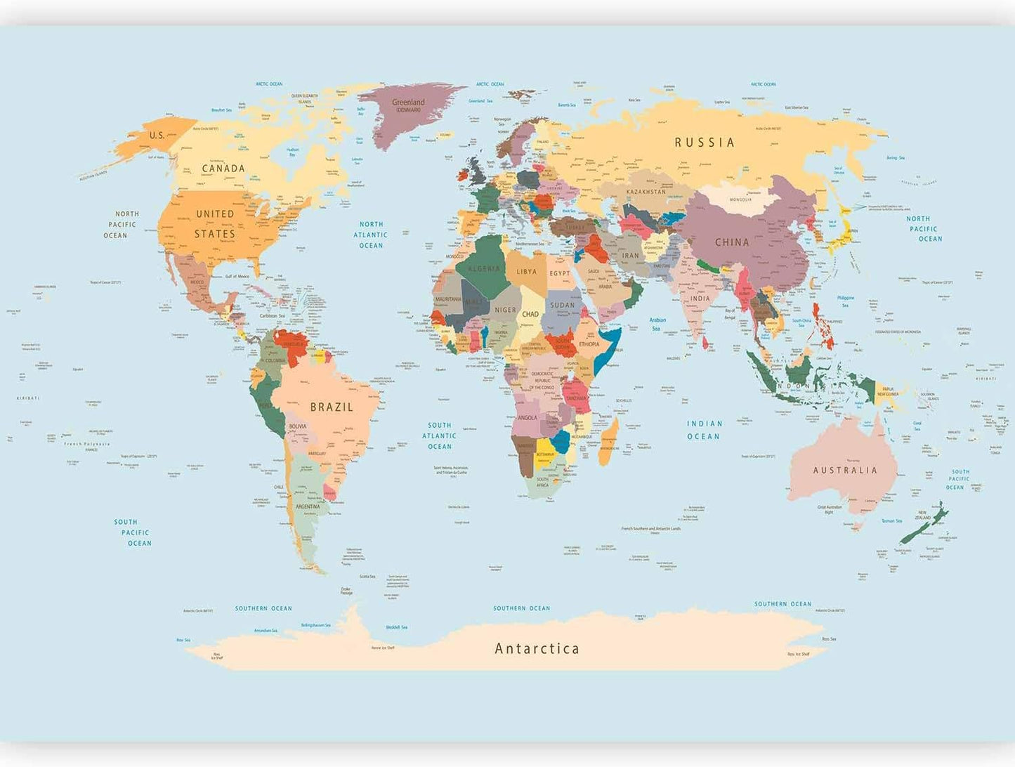 artgeist Premium Wall Mural World Map 79x55 in - XXL Non-Woven Wallpaper Fleece Wall Decor Photo Print Picture Image Design Home Map of The World k-B-0001-a-c