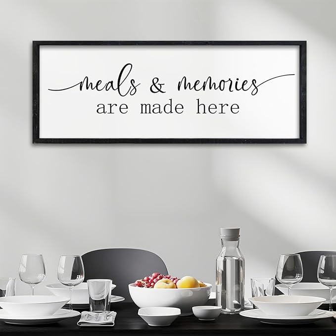 Surfapans Meals and Memories Are Made Here Sign Wall Art Decor 32"x12" for Kitchen Dining Room Large Wooden Framed Wall Hanging (Black)