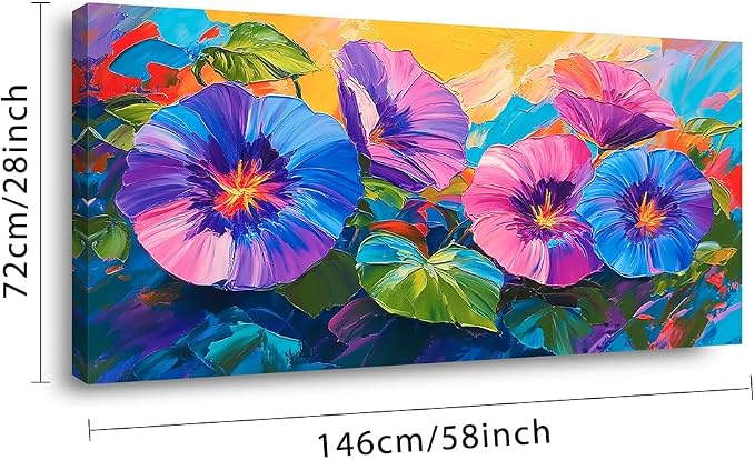 Ggaafet Blue Purple Flowers Wall Art for Living Room Canvas Oil Painting Prints Beautiful Morning Glory Floral Blooming Art Deco Vibrant Artwork Office Bedroom Family Dining Room Decor Extra Large