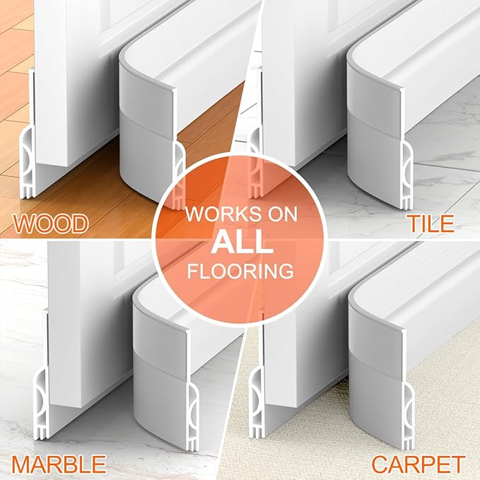 Door Draft Stopper for Bottom of Door, Adjustable Weather Stripping Door Seal for Cold Insulation, Under Door Sweep for Exterior & Interior Doors, Door Bottom Seal Blocker Noise (39inch,White)