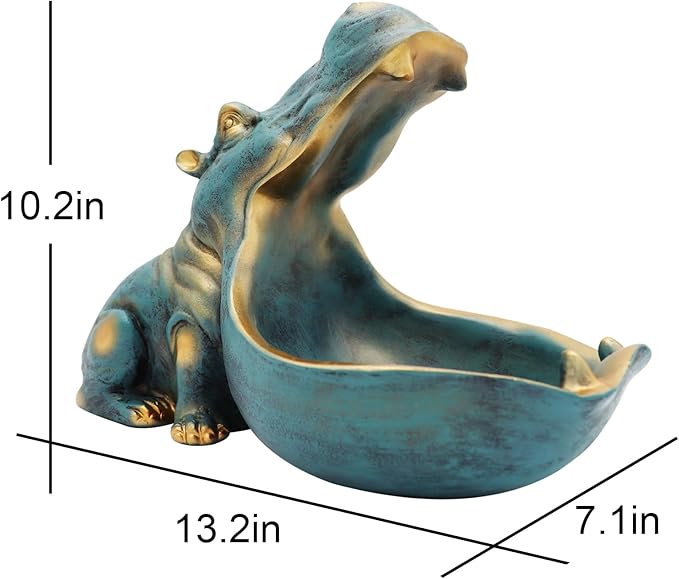 aboxoo Hippo Statue,Large Hippopotamus Figurine Home Sculpture with Resin, Hippo Candy Jar, Candy Dish Bowl for Office Desk, Key Bowl for Entryway Table,Container Storage Art Decor Box(Dark Blue)