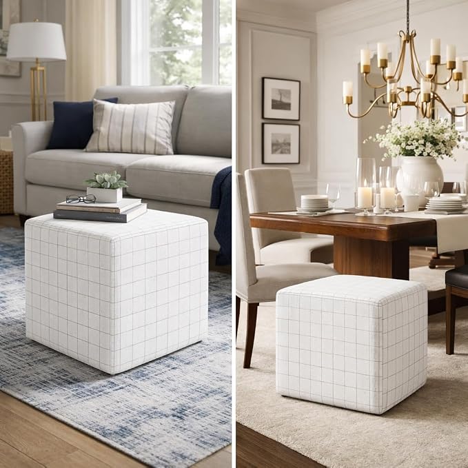 HomePop 19" Square Ottoman - Natural Windowpane