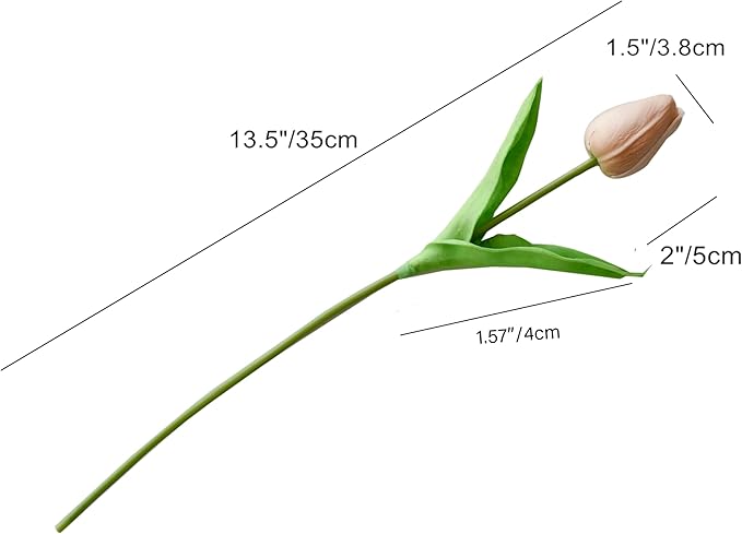Mandy's Light Brown Artificial Tulips Flowers Centerpiece, 13.5" Lifelike PU Fake Floral Stems 20pcs for Kitchen Island & Dining Table, Spring Decor for Easter