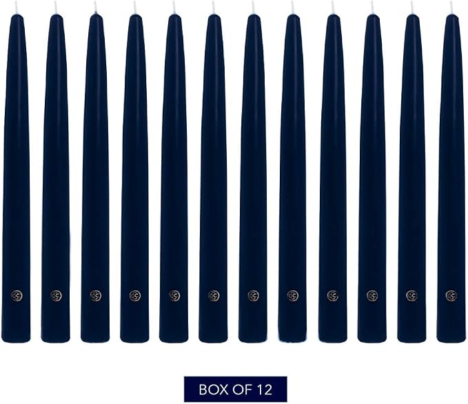 Colonial Candle Indigo Blue Taper Candles Hand Dipped - 12" Tall Candlesticks - Dripless, Unscented - Candles For Birthdays, Celebrations, 12 count (Pack of 1)