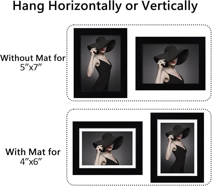 CORE ART 5x7 Black Picture Frame Set of 4,Display Pictures 4x6 with Mat or 5 x 7 without Mat,Multi Photo Frames Collage for Wall or Tabletop Display