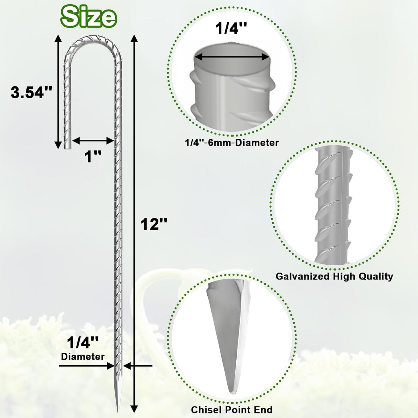 VVOKGO Rebar-Stakes-12-Inch J Hook Galvanized Tent Stakes Heavy Duty, 95-Pack Ground Chain Link Fence Anchors with Chisel Point End for Gazebo, Camping Tents, Outdoor Inflatables Decorations