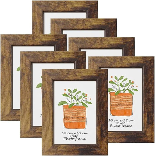 PETAFLOP Wooden Picture Frames 4x6 Rustic Frame Fits 4 by 6 Inch Prints Wall Tabletop Display, 7 Pack