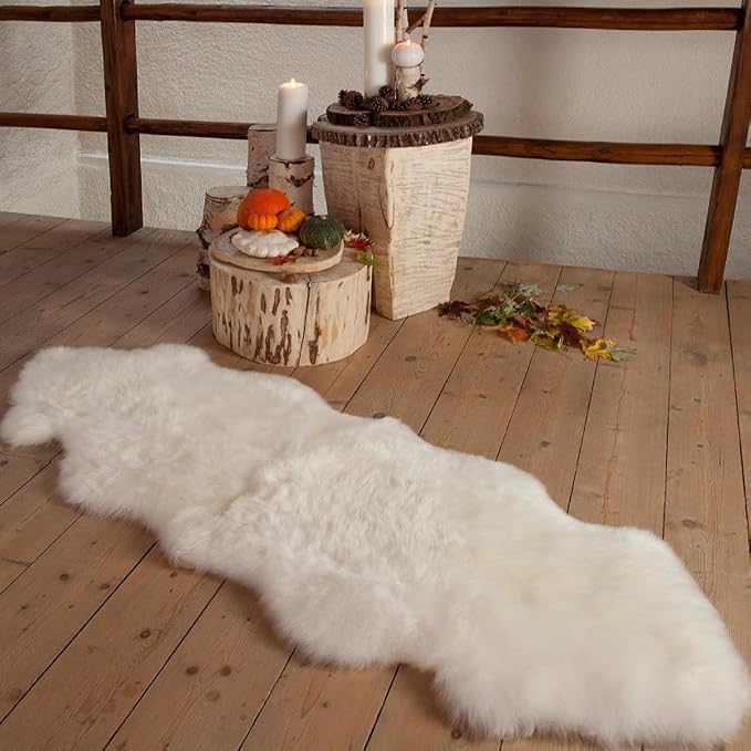 WL&ALLEN Genuine Sheepskin 100% New Zealand Sheepskin Wool Area Rug |Double Pelt 2'x 6', Ivory White