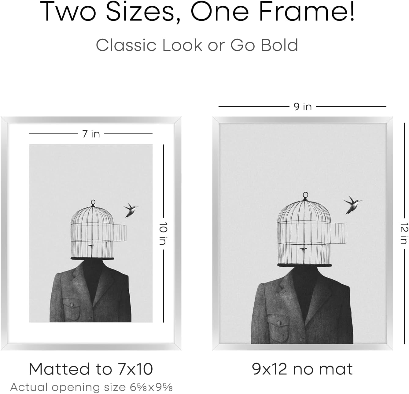 Homeforia 9x12 Picture Frame Silver, High End Metal 9 x 12 Frames with Mat 7 by 10 inch Photo, 9by12 Poster Frame Matted to 7x10 Print, 12x9 Wall or Tabletop Frames, Tempered Glass, Wall Kit, Set of 1