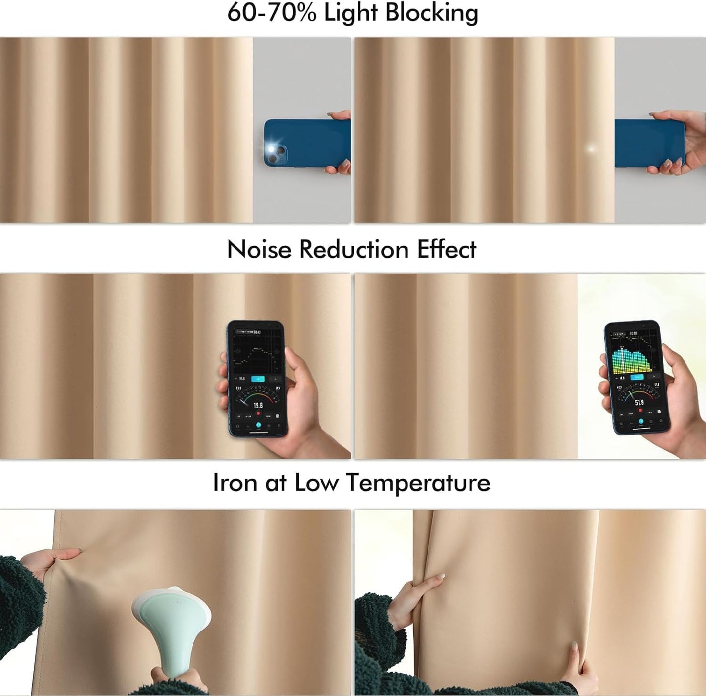 MIULEE Back Tab Beige Curtains 96 Inch Long 2 Panels Set for Living Room Bedroom, Cream Rod Pocket/Pinch Pleated Light Blocking Thermal Insulated Room Darkening Floor to Ceiling Blackout Drapes