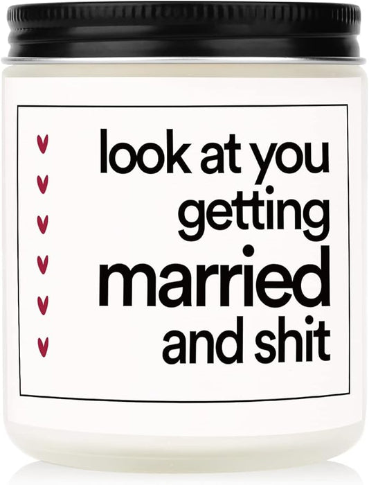 BaubleDazz Funny Wedding Gifts, Bachelorette & Bridal Shower Gift for Bride, 7oz Lavender Scented Soy Wax Candle, Bride to Be, Engagement Gifts for Couples