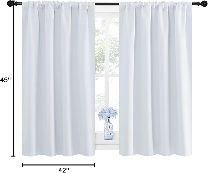 NICETOWN Greyish White Window Curtain Panels - Thermal Insulated Rod Pocket Room Darkening Curtain Sets for Bedroom (Platinum - Greyish White, 2 Panels, 42 in x 45 in (W x L))