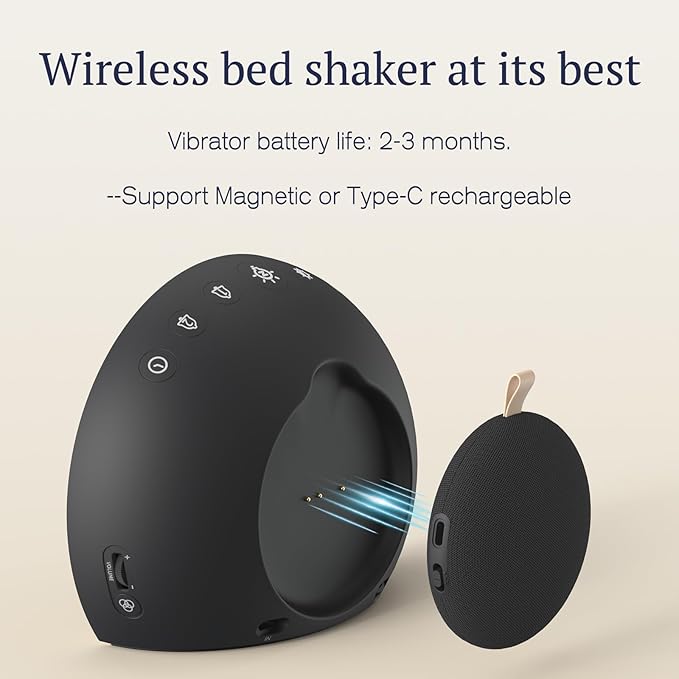 ANJANK Super Loud Alarm Clock with Wireless Bed Shaker, Vibrating Dual Alarm with Light Wake Up for Heavy Sleepers & Hearing Impaired, 9-Color Night Light, 5 Sounds, 0-100% Dimmer, USB Charger