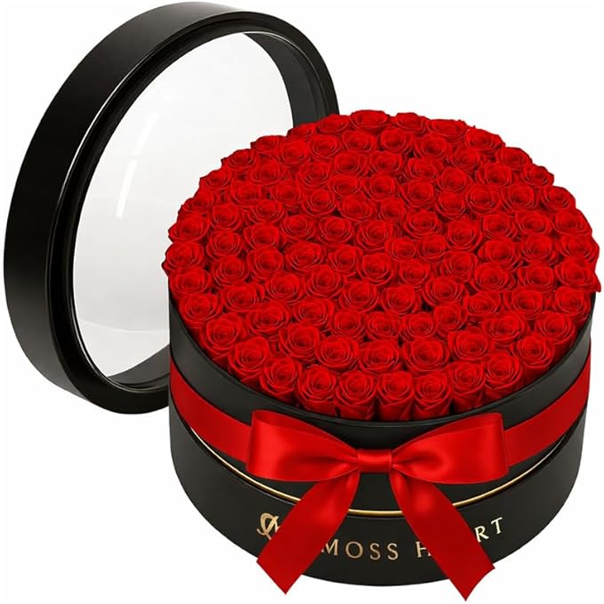 100 Petite Preserved Roses, Large Round Shaped Box, Real Forever Roses Last 1+ Year, Romantic Gift for Women, Wife, Girlfriend, Mother’s Day, Birthday, Anniversary, Valentine’s Day