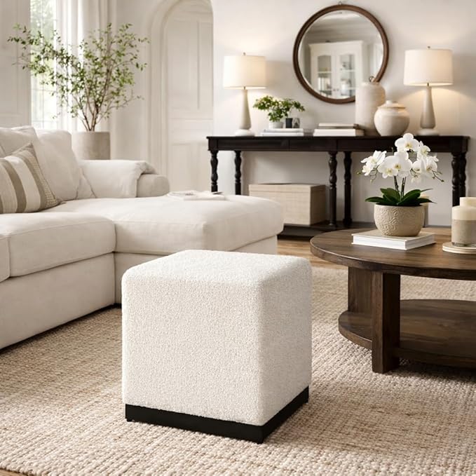 HomePop Cube Ottoman| HomePop Home Décor |Square Ottoman - Cream Boucle