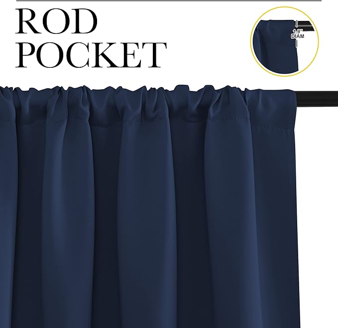 NICETOWN RV Blackout Curtains for Camper Windows, Kitchen Curtains, Short Blackout Curtains & Drapes, Thermal Insulated Rod Pocket Window Treatment Draperies for Nursery (Navy, 34" x 36", Set of 2)