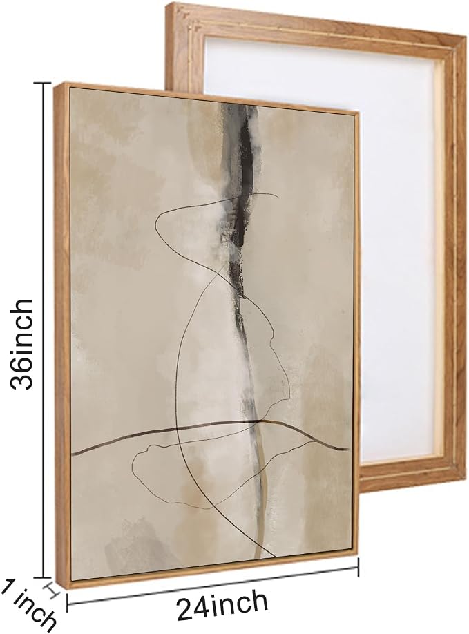 HPINUB Large Modern Abstract Shapes Framed Canvas Wall Art Set,Neutral Black and White Wall Decor,Minimalist Nordic Wall Painting for Living Room,Bedroom,Dining Room,Office -24"x36"x3
